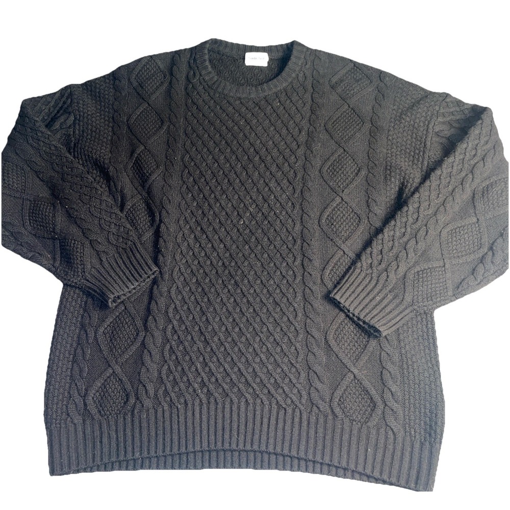 Aritzia "Sunday Best" M Peggy Sweater Black Merino Wool Cable Knit Chunky - Picture 1 of 9